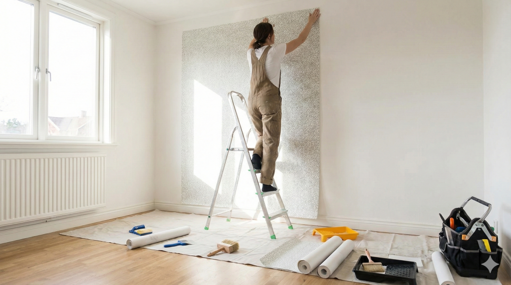 Wallpaper installation tools used for professional wallcovering projects