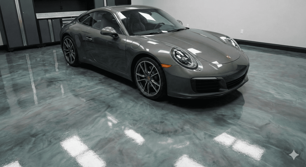 Epoxy flooring used in a garage
