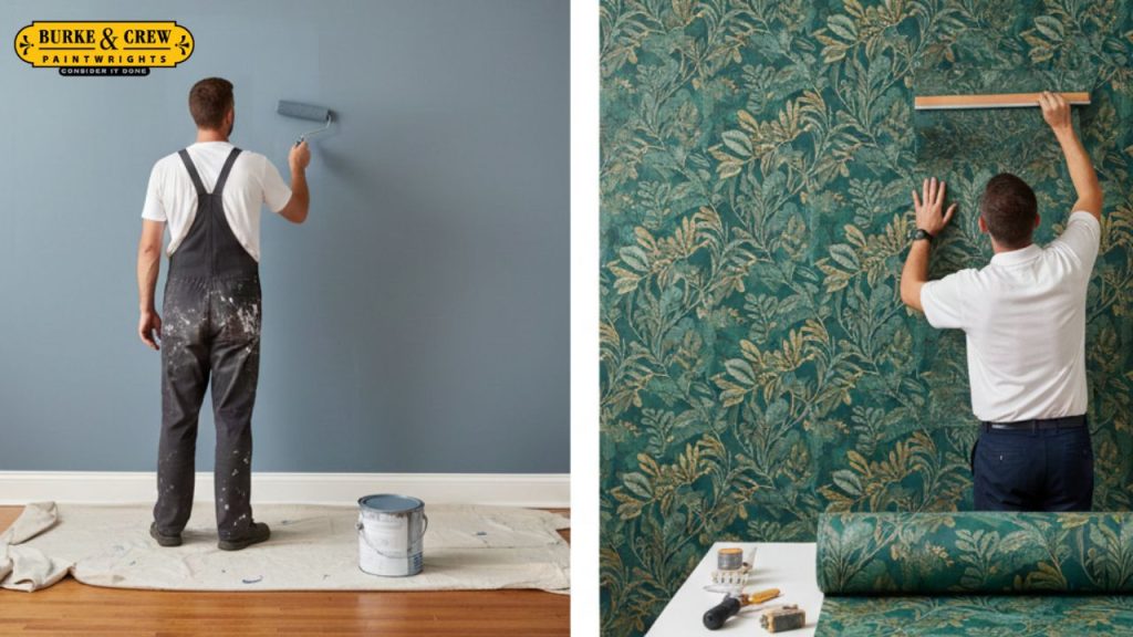 Wallpaper installation compared to painted walls in a Gloucester MA home